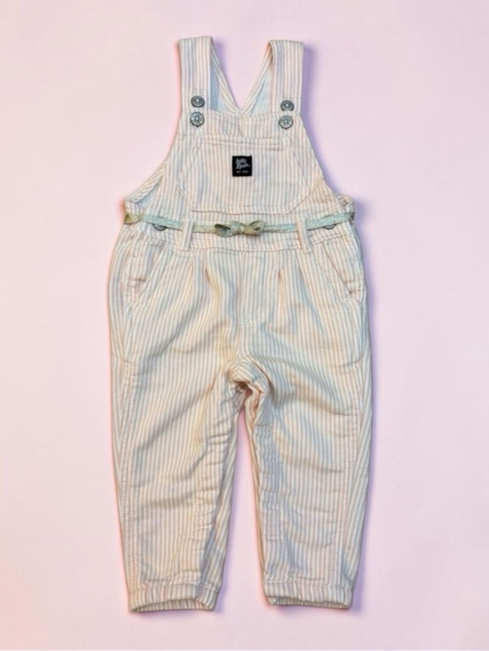 Baby OshKosh Pink Striped Overalls Glitter Belt 12M